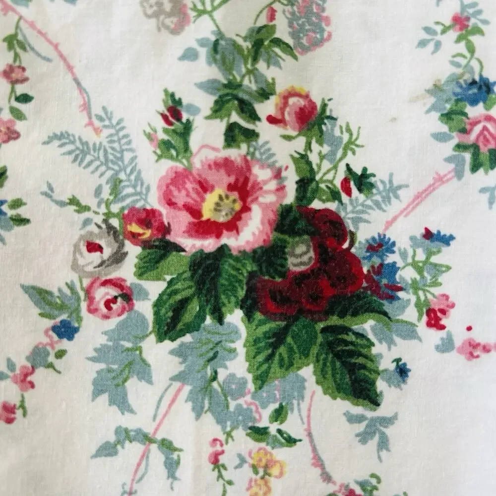 Ralph‎ Lauren Blaine Ruffled Flat Bed Sheet White Floral Cottagecore 84x96 Full